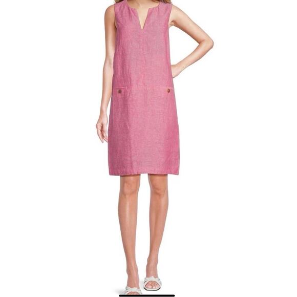 J. McLaughlin Dresses & Skirts - J.McLaughlin Rue Linen Red Split V-Neck Sleeveless Shift Dress NWT $218